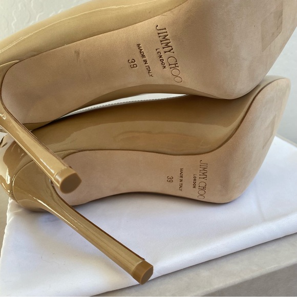 SOLD Jimmy Choo Romy 100 Nude Patent Leather Stiletto Heel - Picture 10 of 12